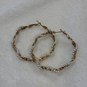 Faux Pearl & Gold Plated Twist Hoop Earrings